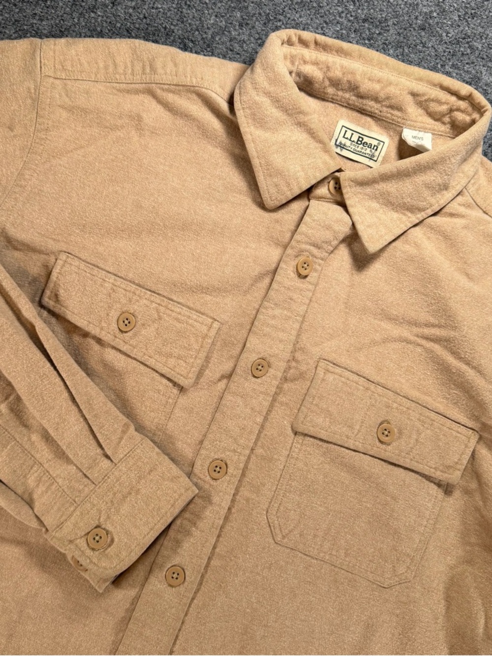 L.L.Bean Tan Button-Up Chamois shirt Large Tall LT Vintage